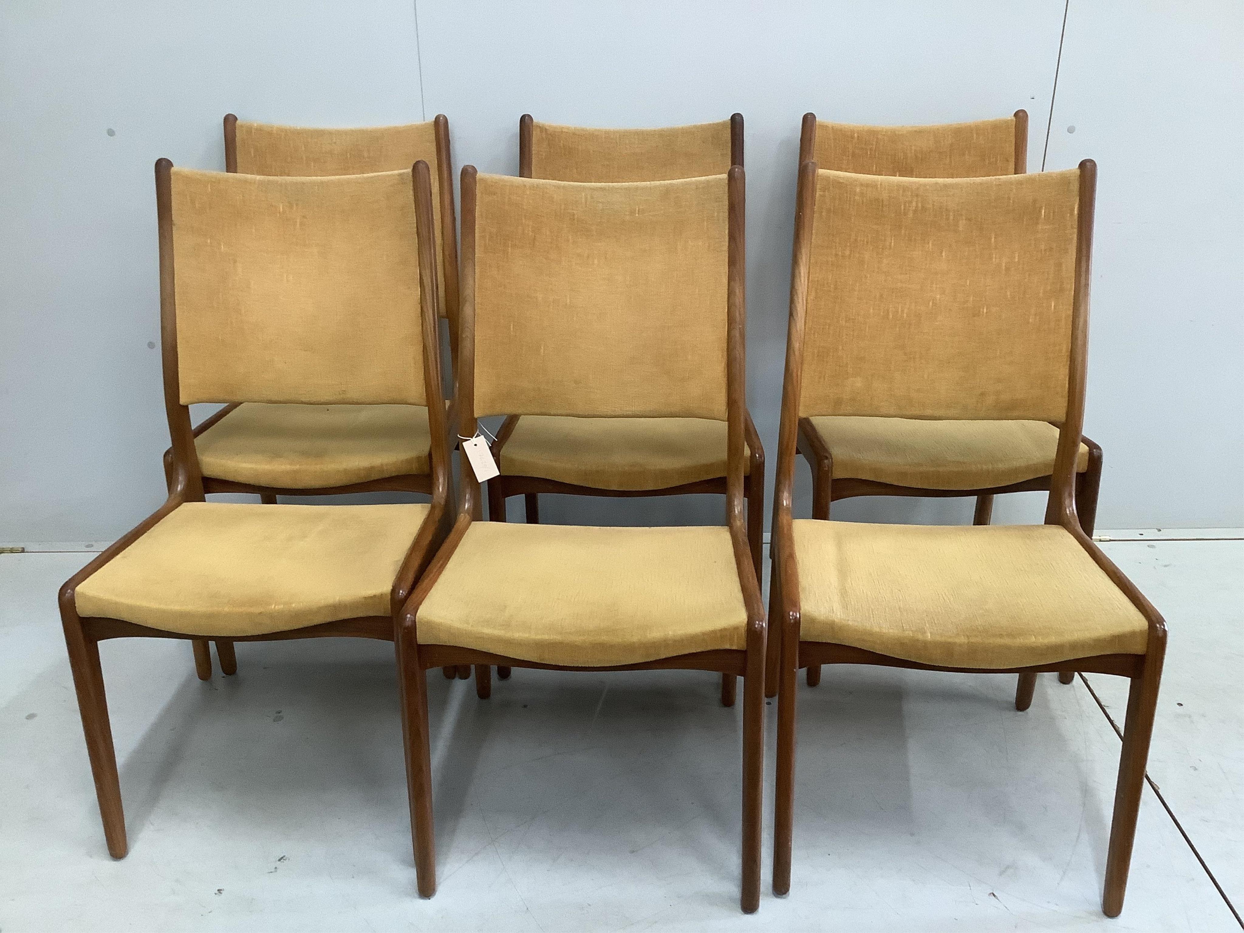 A mid century teak oval extending dining table, width 220cm extended, two spare leaves, depth 120cm, height 72cm and six chairs